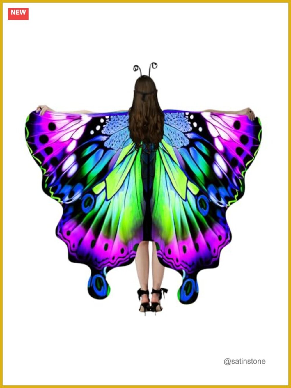 Butterfly Wings Costume Adult Lace Mask Antenna Headband Halloween